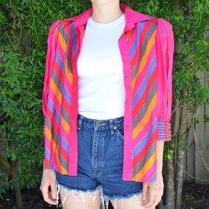 The most amazing 80s vintage rainbow striped button-down / blouse